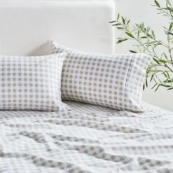 Natural Gingham Cotton Flannelette Sheet Set