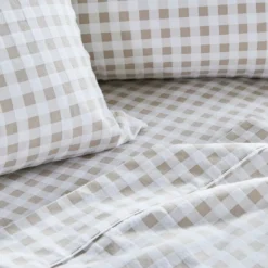 Natural Gingham Cotton Flannelette Sheet Set