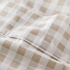 Natural Gingham Cotton Flannelette Sheet Set