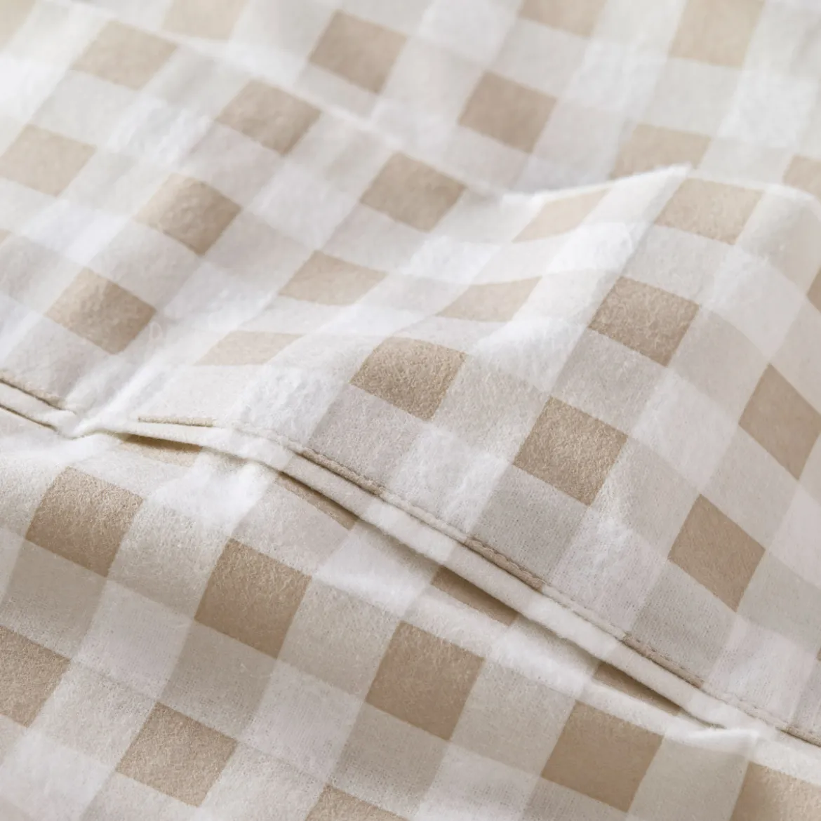Natural Gingham Cotton Flannelette Sheet Set