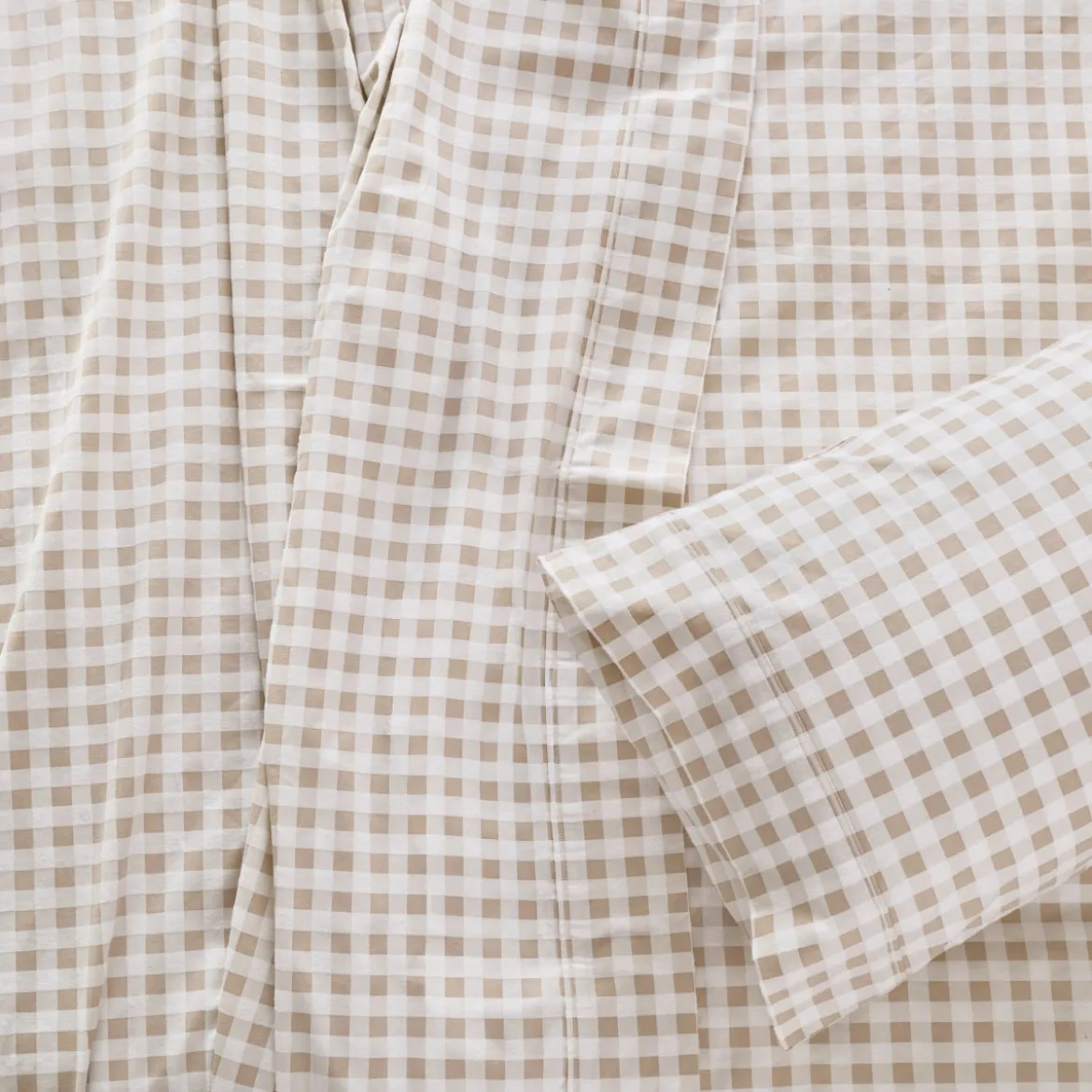 Natural Gingham Cotton Flannelette Sheet Set