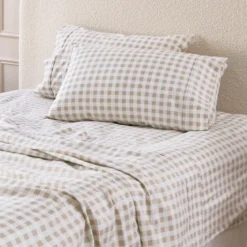 Natural Gingham Cotton Flannelette Sheet Set