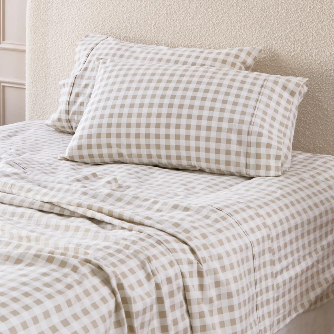 Natural Gingham Cotton Flannelette Sheet Set