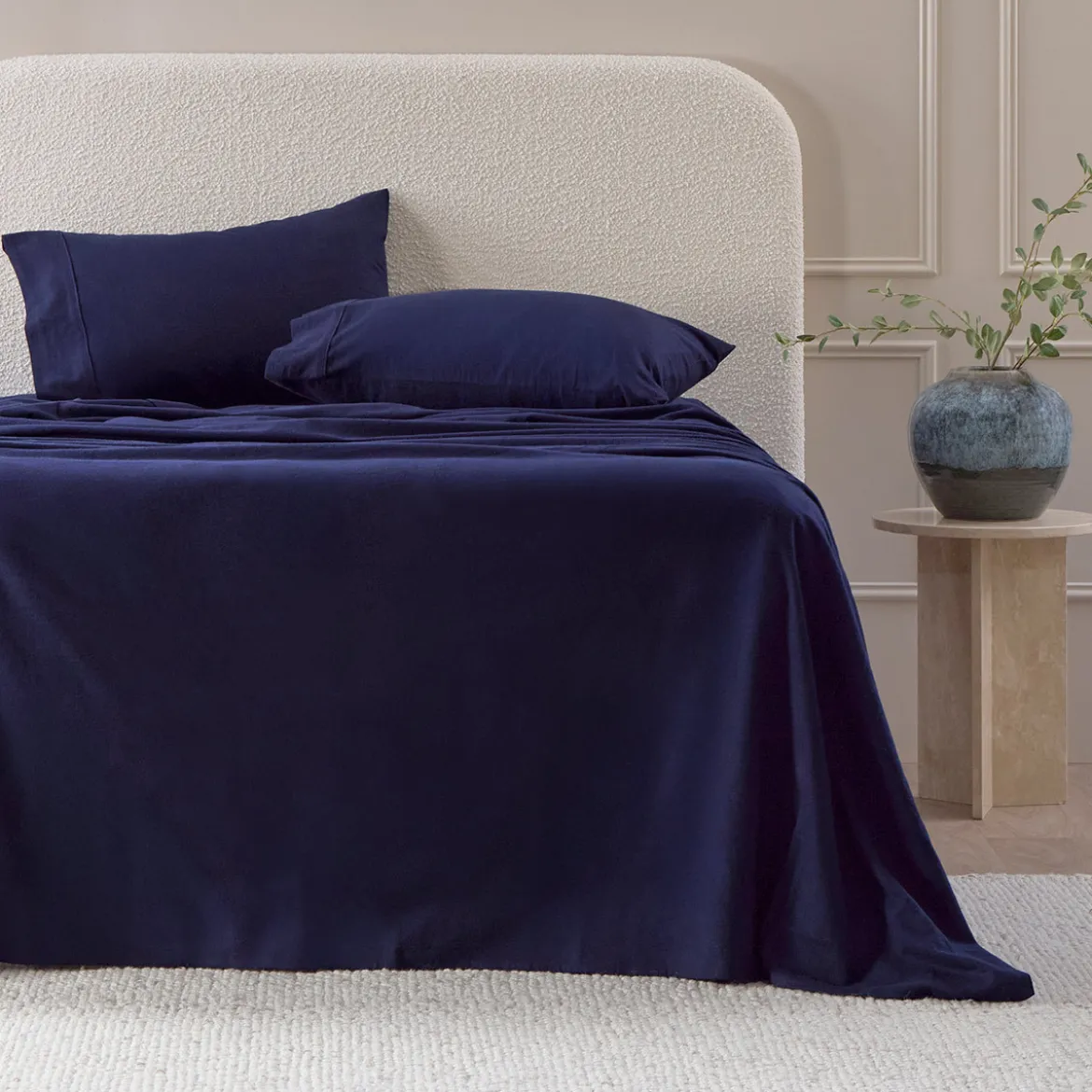 Navy Cotton Flannelette Sheet Set