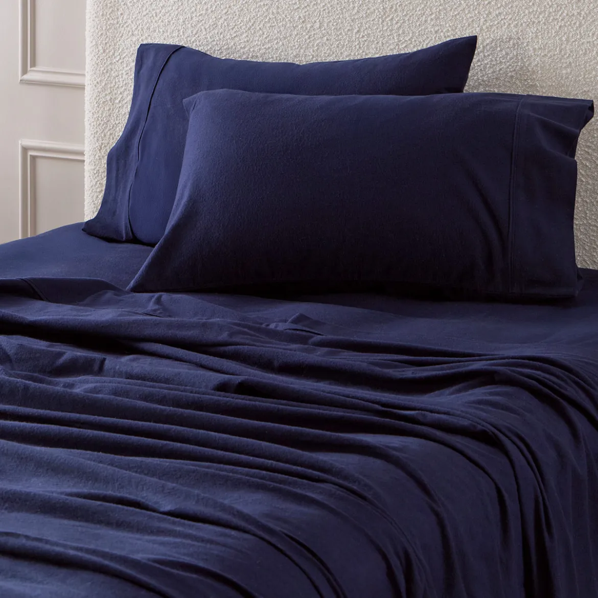 Navy Cotton Flannelette Sheet Set