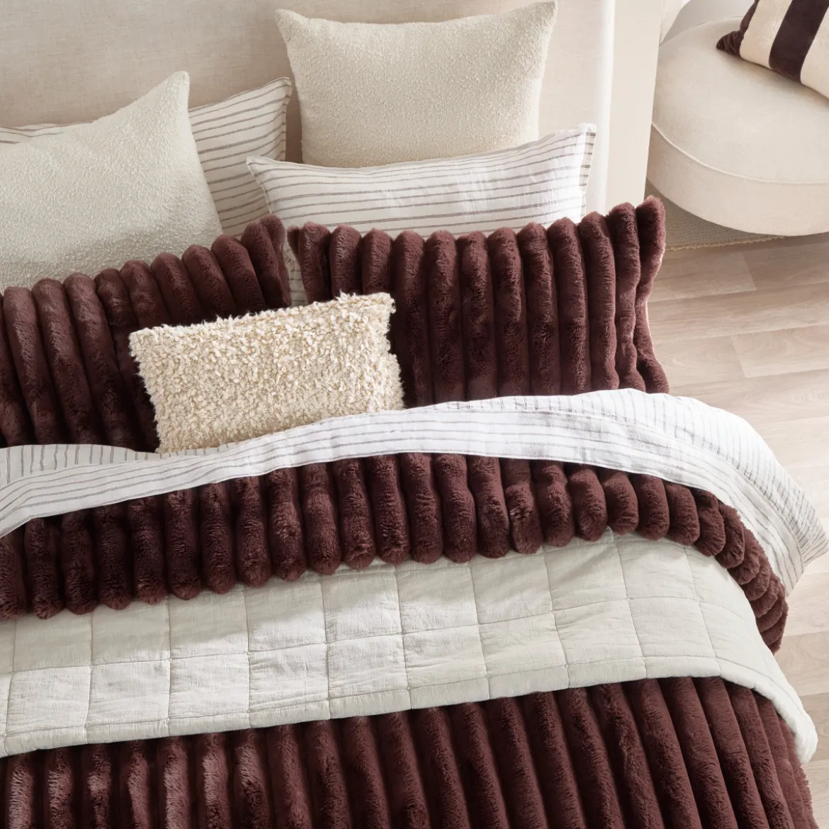 Oslo Chocolate Brown Faux Fur Ribbed Comforter Set