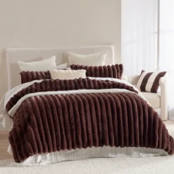 Oslo Chocolate Brown Faux Fur Ribbed Comforter Set