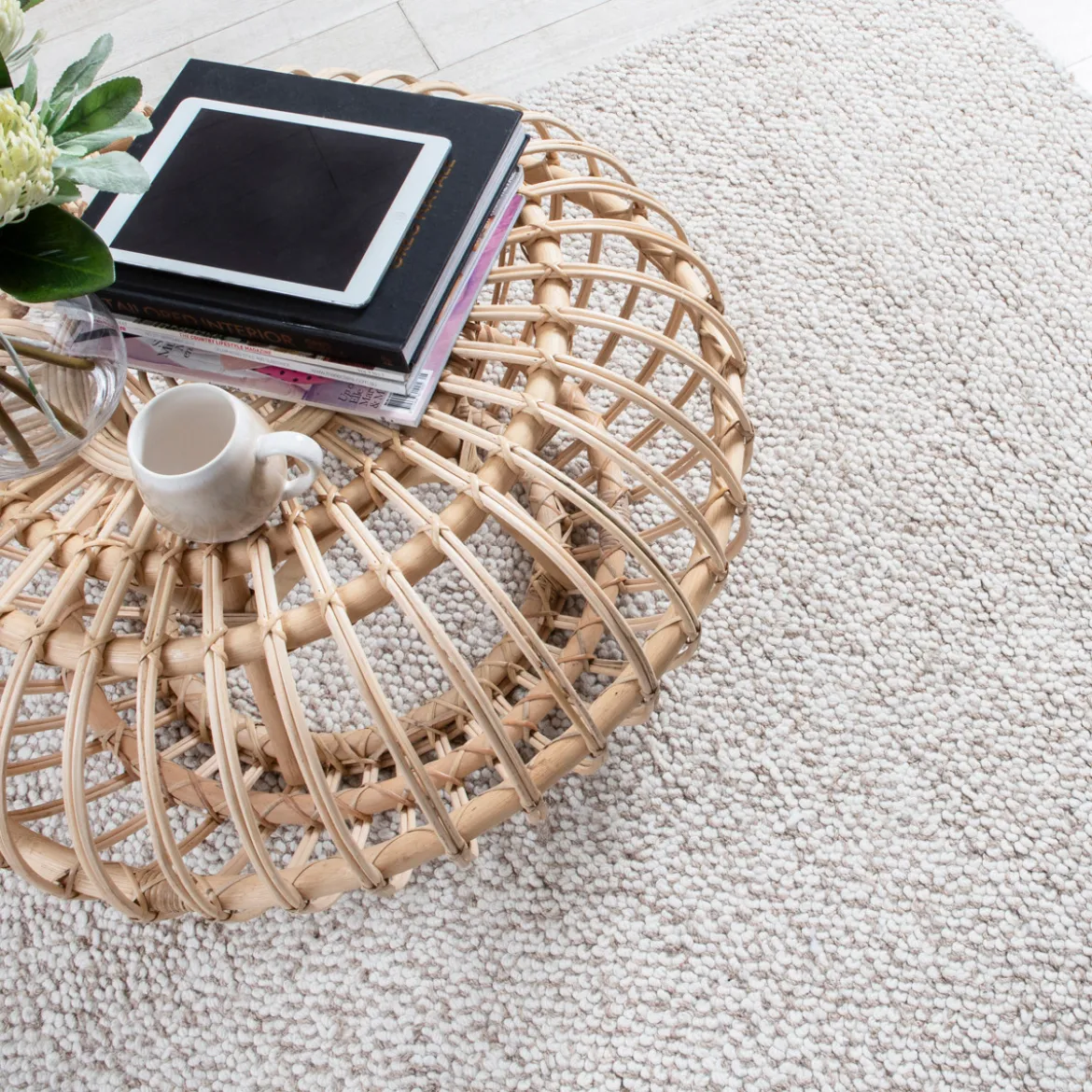 Pebbles Beige Large Wool Floor Rug