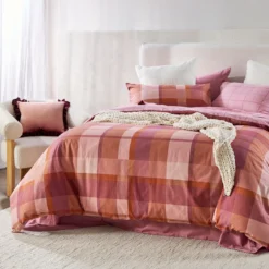 Pink Check Reversible Flannelette Quilt Cover Set