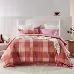 Pink Check Reversible Flannelette Quilt Cover Set