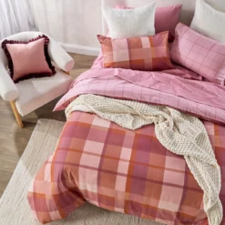 Pink Check Reversible Flannelette Quilt Cover Set