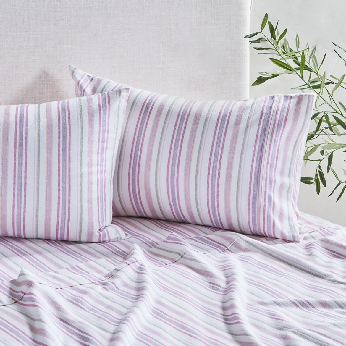 Pink Stripe Cotton Flannelette Sheet Set