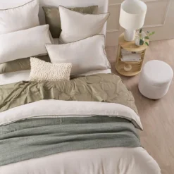 Piped Washed Linen Look Stone European Pillowcase