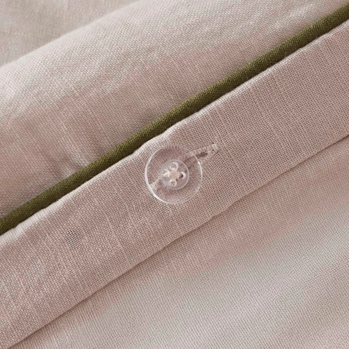 Piped Washed Linen Look Stone Quilt Cover Set