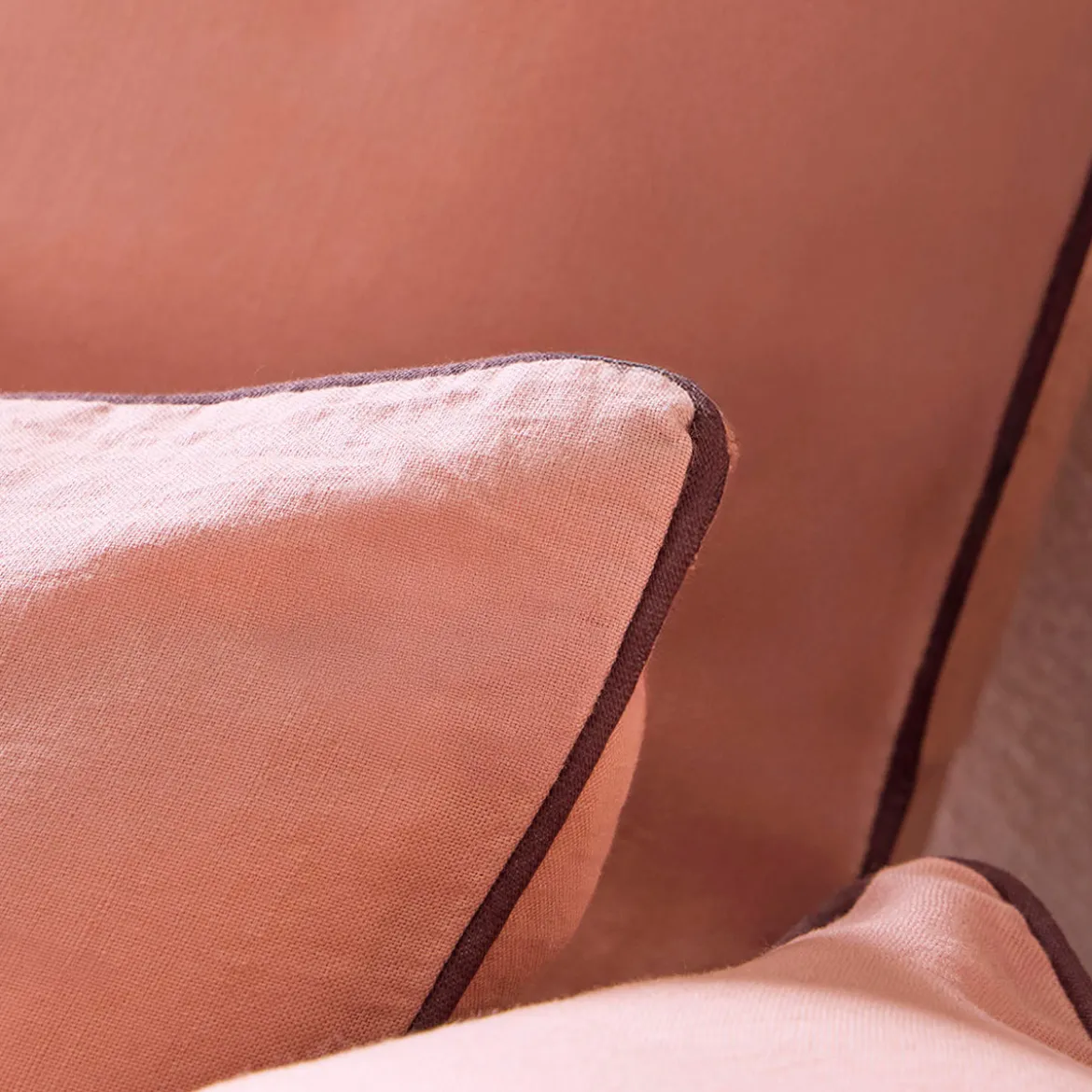 Piped Washed Linen Look Tan Quilt Cover Set