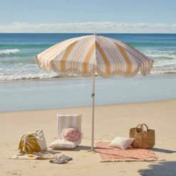Rhodes Stripe Scalloped Fringed Beach Umbrella