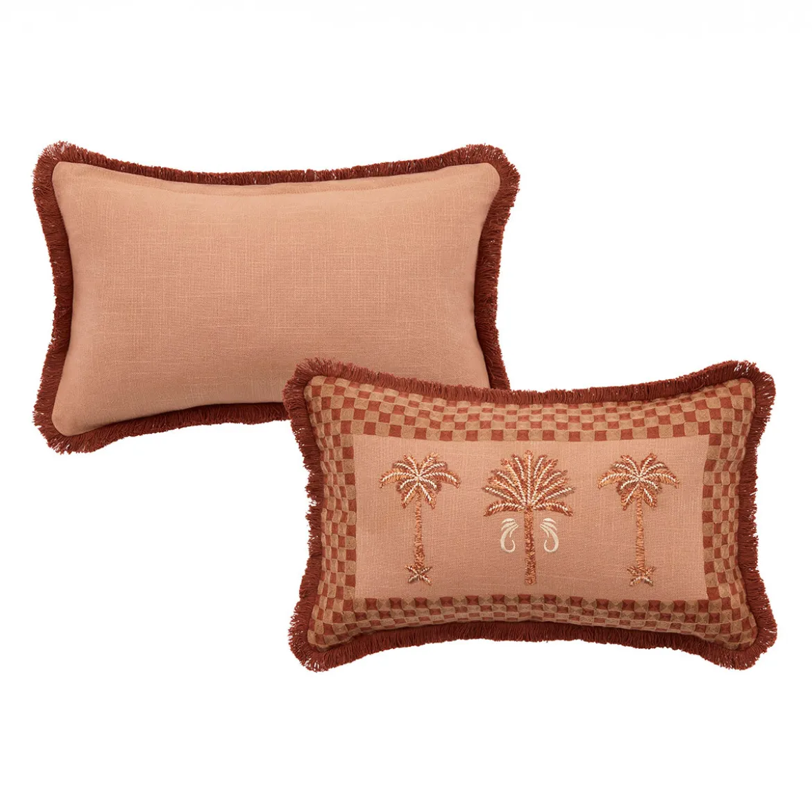 Sedona Palm Embroidered Check Cushion