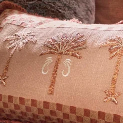 Sedona Palm Embroidered Check Cushion