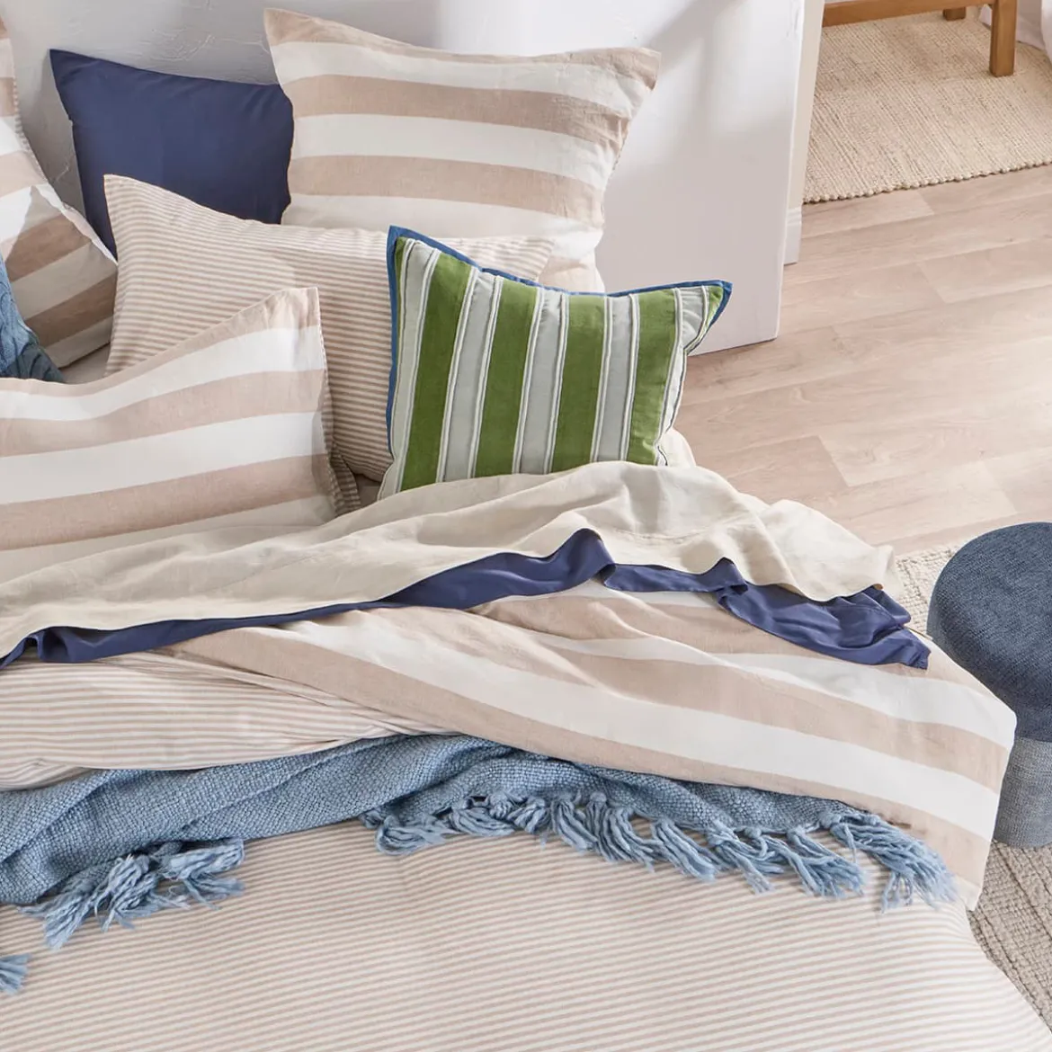 St Barts Natural Stripe Quilt Cover Set