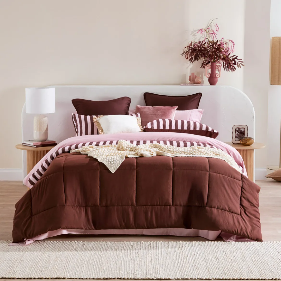 Suzi Chocolate Stripe Reverse Comforter Set