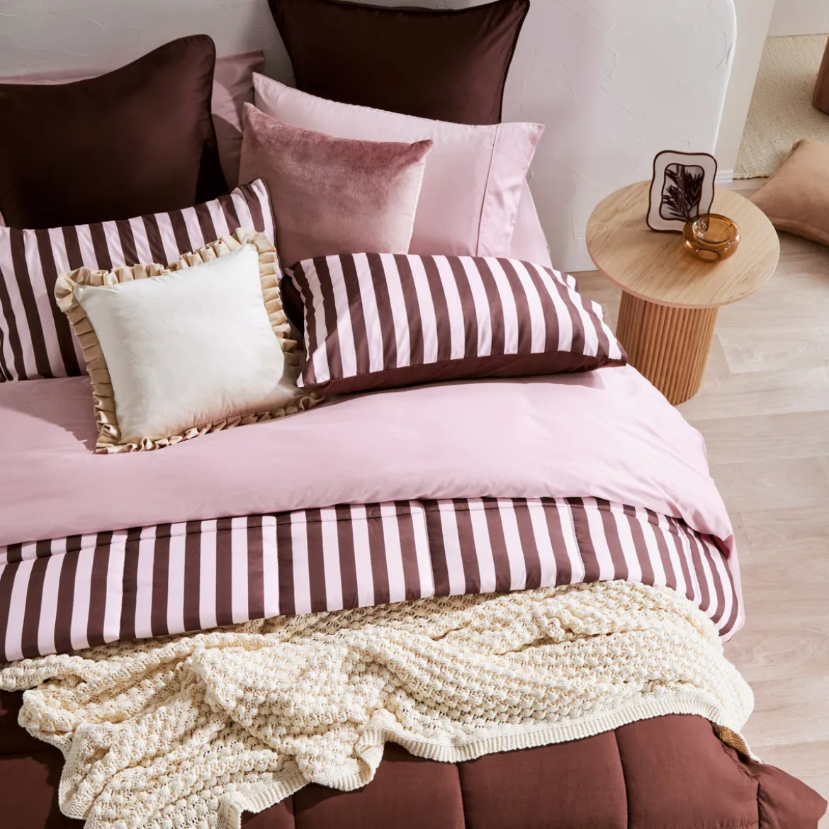 Suzi Chocolate Stripe Reverse Comforter Set