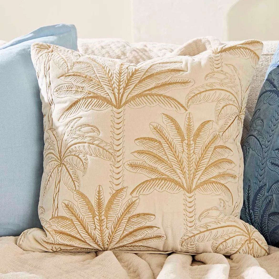 Verra Palm Velvet Embroidered Cushion