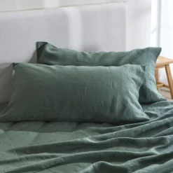 Washed Linen Dark Green King Pillowcase Pair