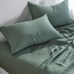 Washed Linen Dark Green Standard Pillowcase Pair
