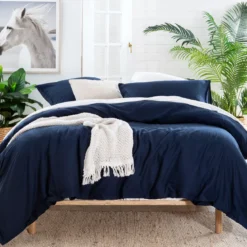 Washed Linen Look Navy European Pillowcase