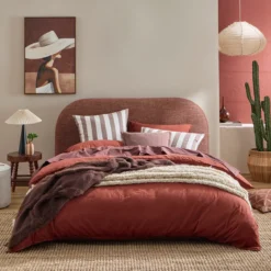 Washed Linen Look Rust Quilt Cover Set