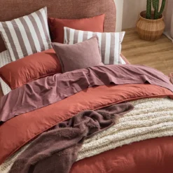 Washed Linen Look Rust Quilt Cover Set