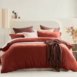 Washed Linen Look Rust Quilt Cover Set