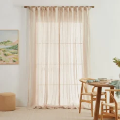 Washed Linen Natural Sheer Curtain Pair 140x250cm
