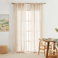 Washed Linen Natural Sheer Curtain Set of 2
