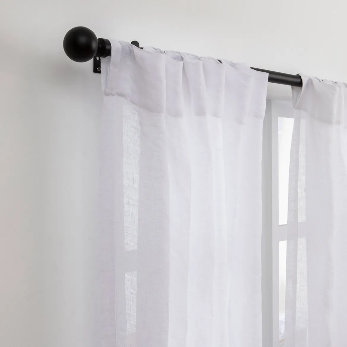 Washed Linen White Sheer Curtain Pair 180 x 250cm