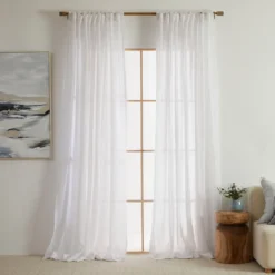Washed Linen White Sheer Curtain Set of 2