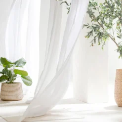 Washed Linen White Sheer Curtain Set of 2