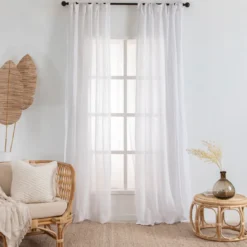 Washed Linen White Sheer Curtain Set of 2
