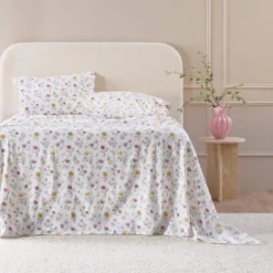 White Floral Cotton Flannelette Sheet Set
