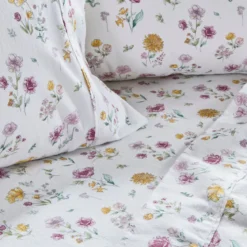 White Floral Cotton Flannelette Sheet Set
