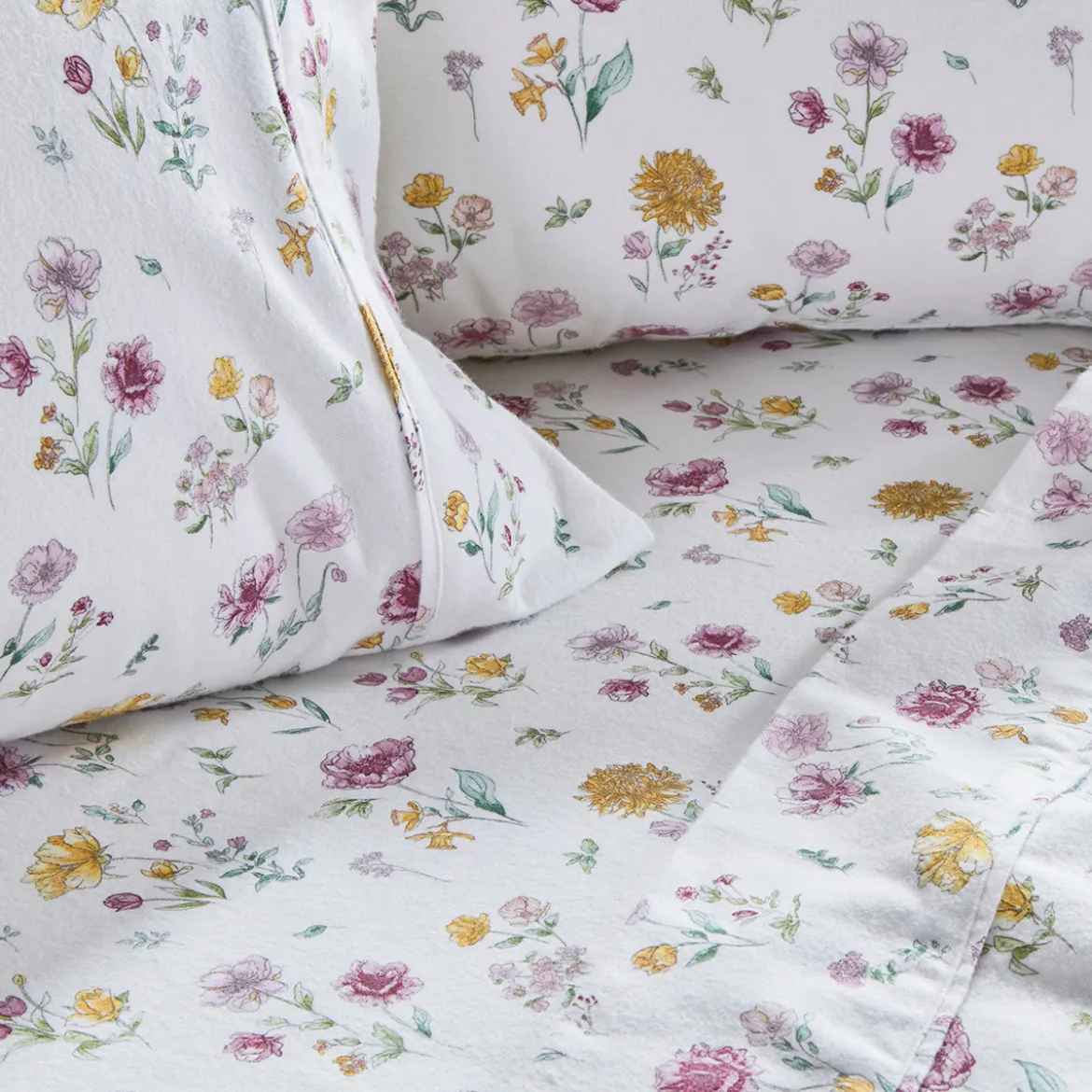 White Floral Cotton Flannelette Sheet Set