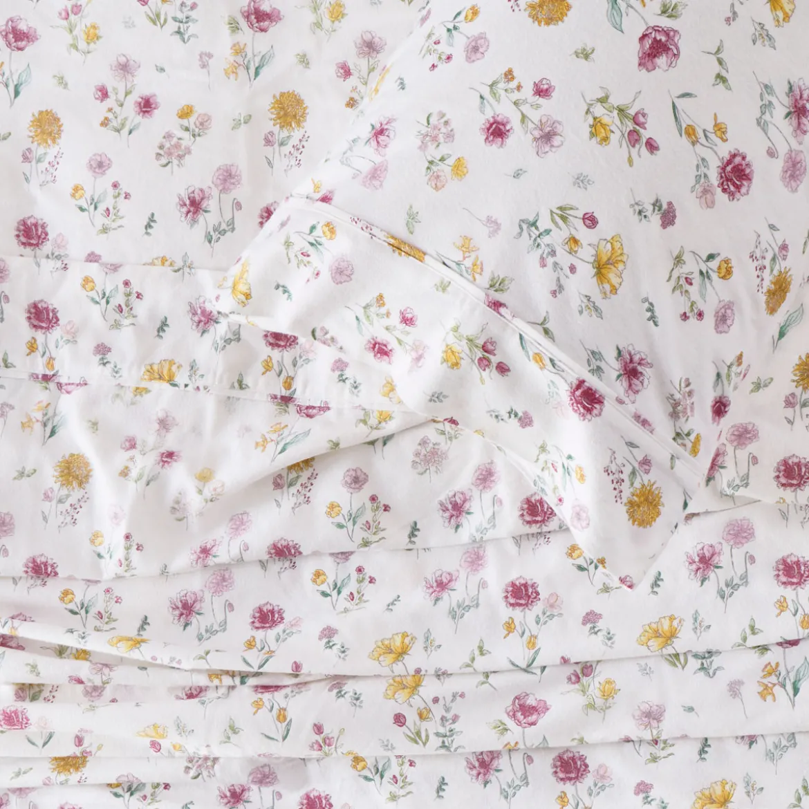White Floral Cotton Flannelette Sheet Set