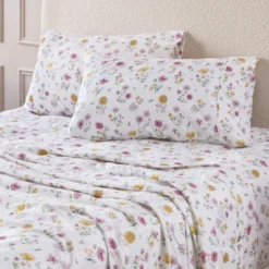 White Floral Cotton Flannelette Sheet Set